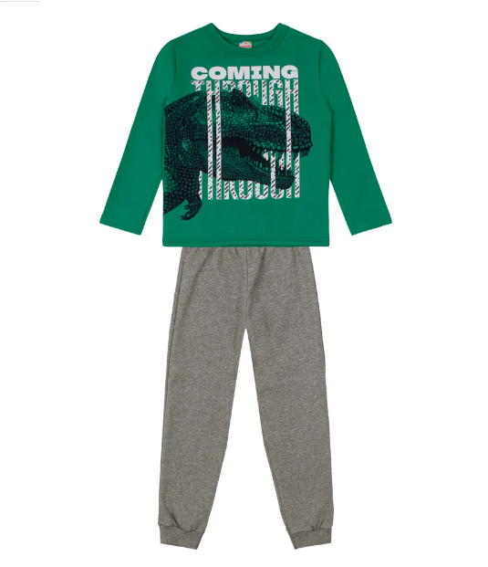 Conjunto Moletom Brandili Dinossauro Verde Cód: 226