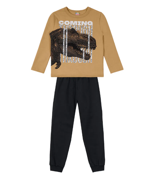 Conjunto Moletom Brandili Dinossauro Marrom Cód: 226