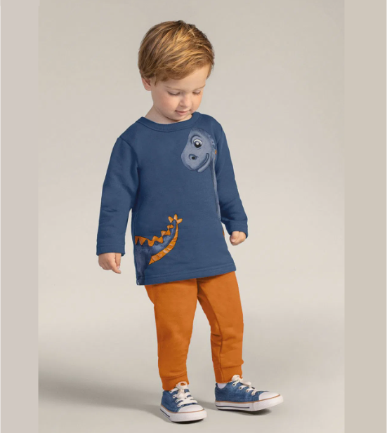 Conjunto Moletom Brandili Amigo Dinossauro Azul Cód: 229