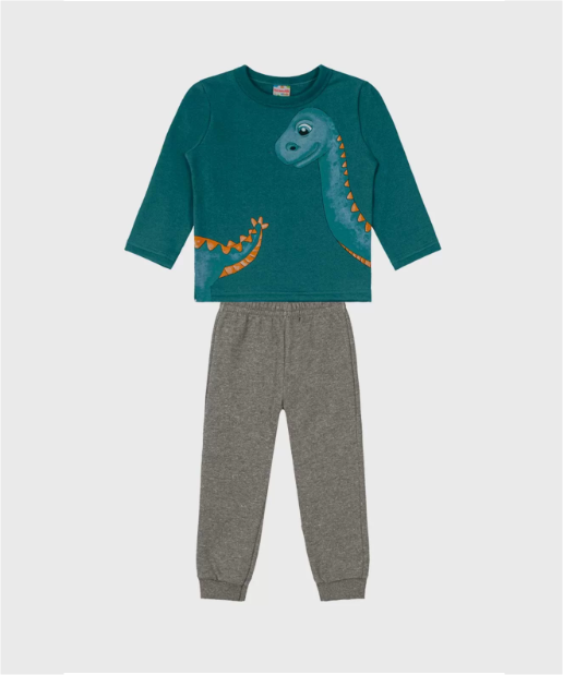 Conjunto Moletom Brandili Amigo Dinossauro Verde Escuro Cód: 229
