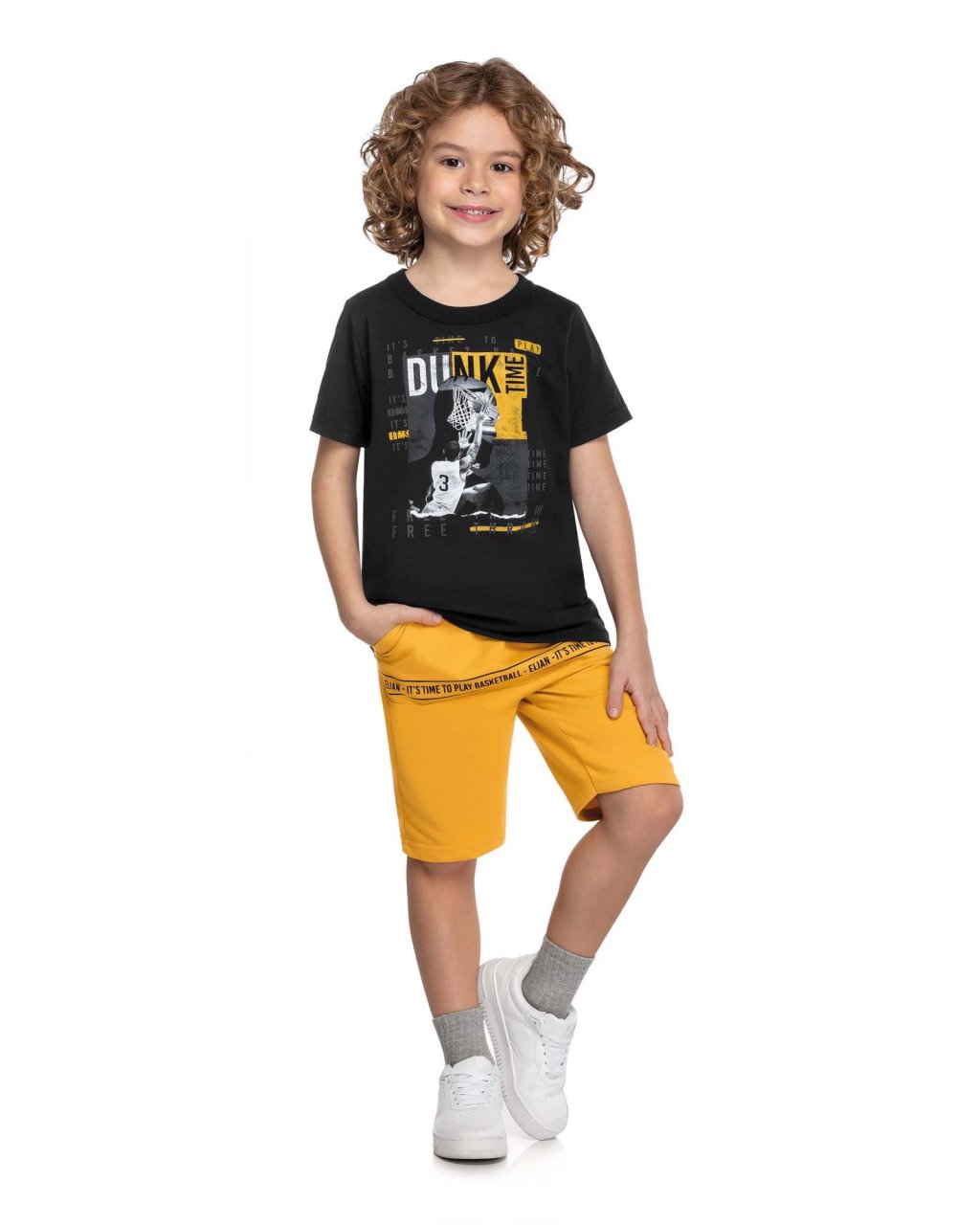 Conjunto Infantil Elian Basketball Preto/Amarelo Cód: 18