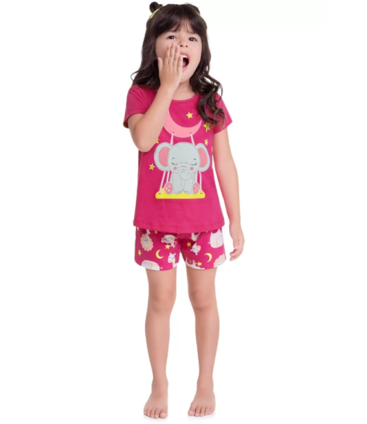 Pijama Kyly Brilha No Escuro Elefantinho Rosa Cód: 306