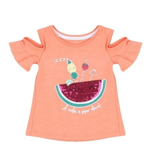 Blusa Melancia Com Detalhe Ombro Vazado Laranja Imperdivel Cód: 59