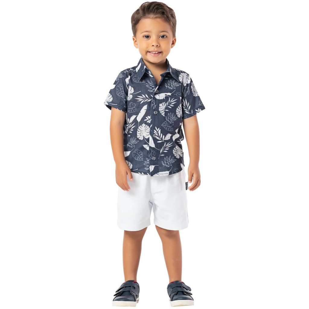 Conjunto Camisa Folhagem e Bermuda Sarja Linha Luxo Cód: 530