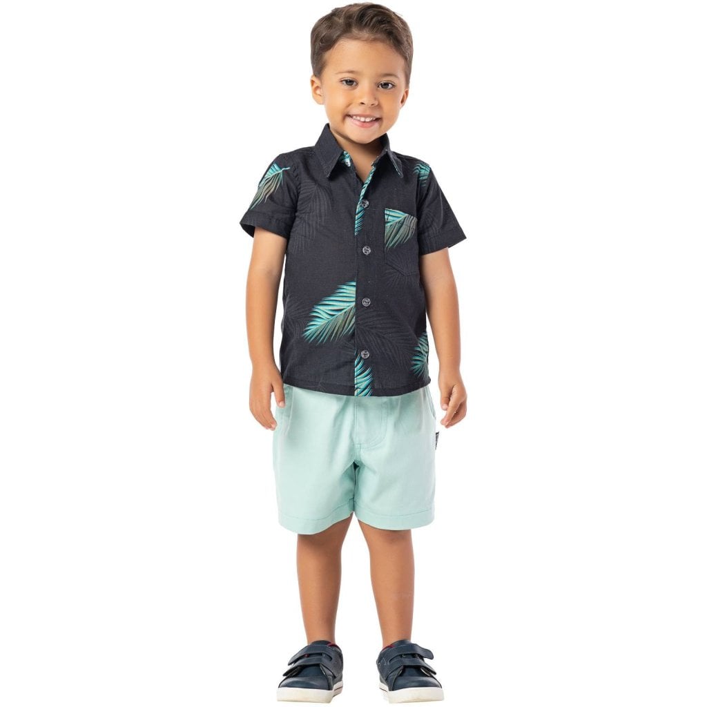 Conjunto Camisa Folhagem E Bermuda Sarja Linha Luxo Cód: 533