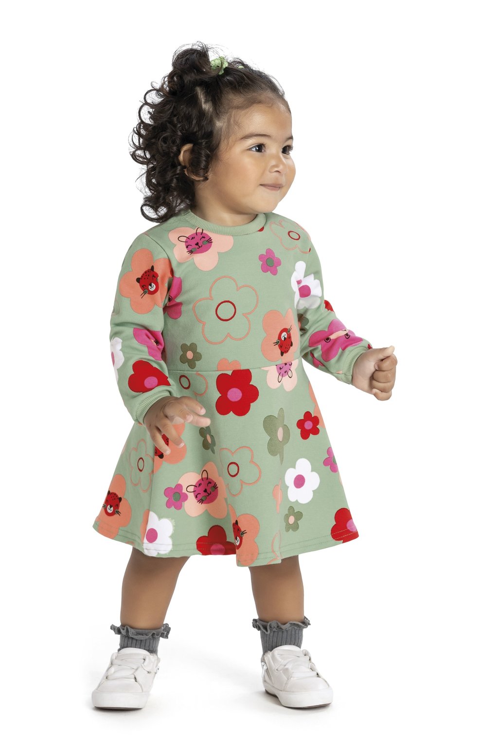 Vestido Bebê Elian Manga Longa Molecotton Florzinha Cód: 549