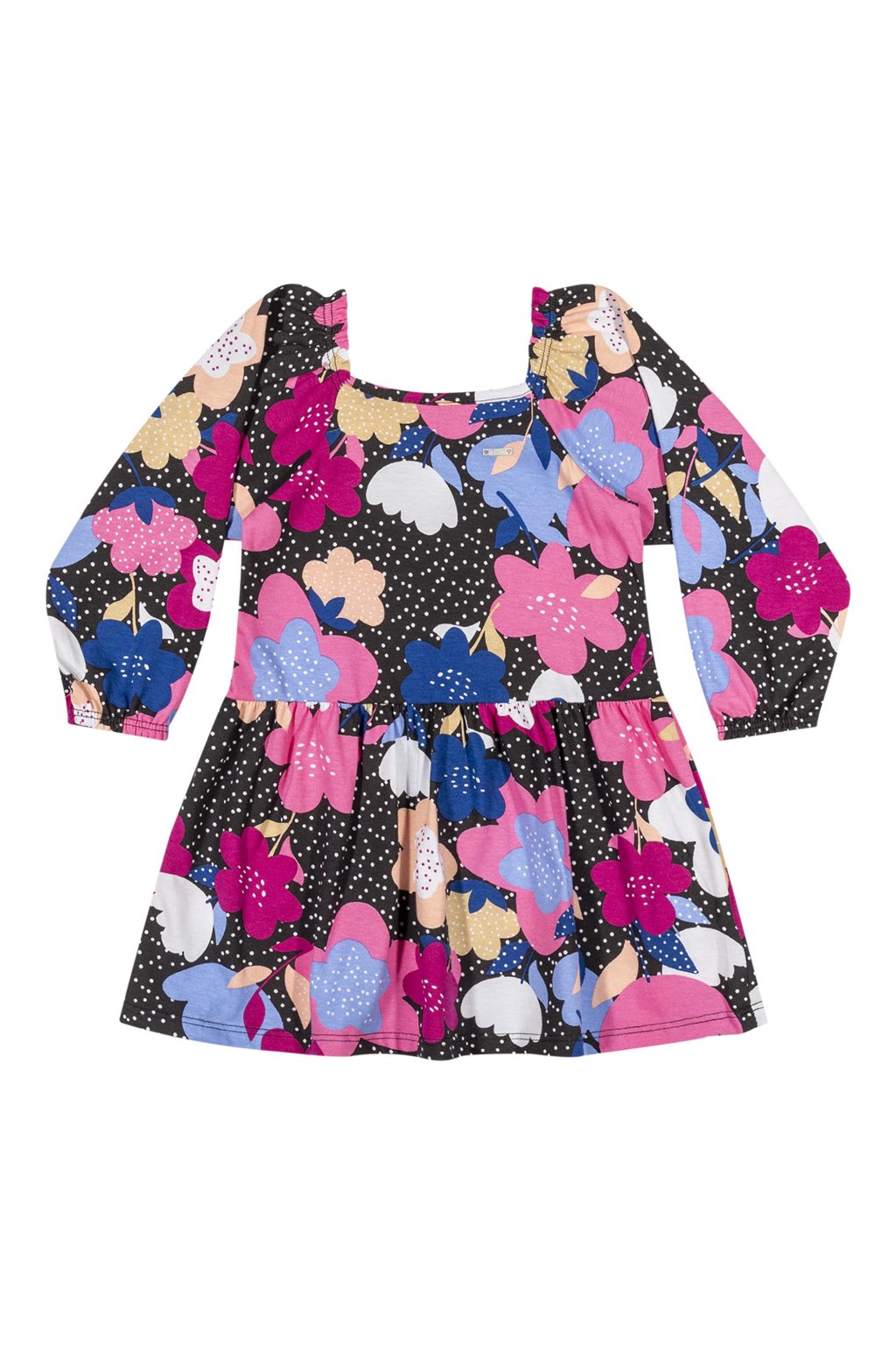 Vestido Elian Manga Longa Flores Preto Cód: 554