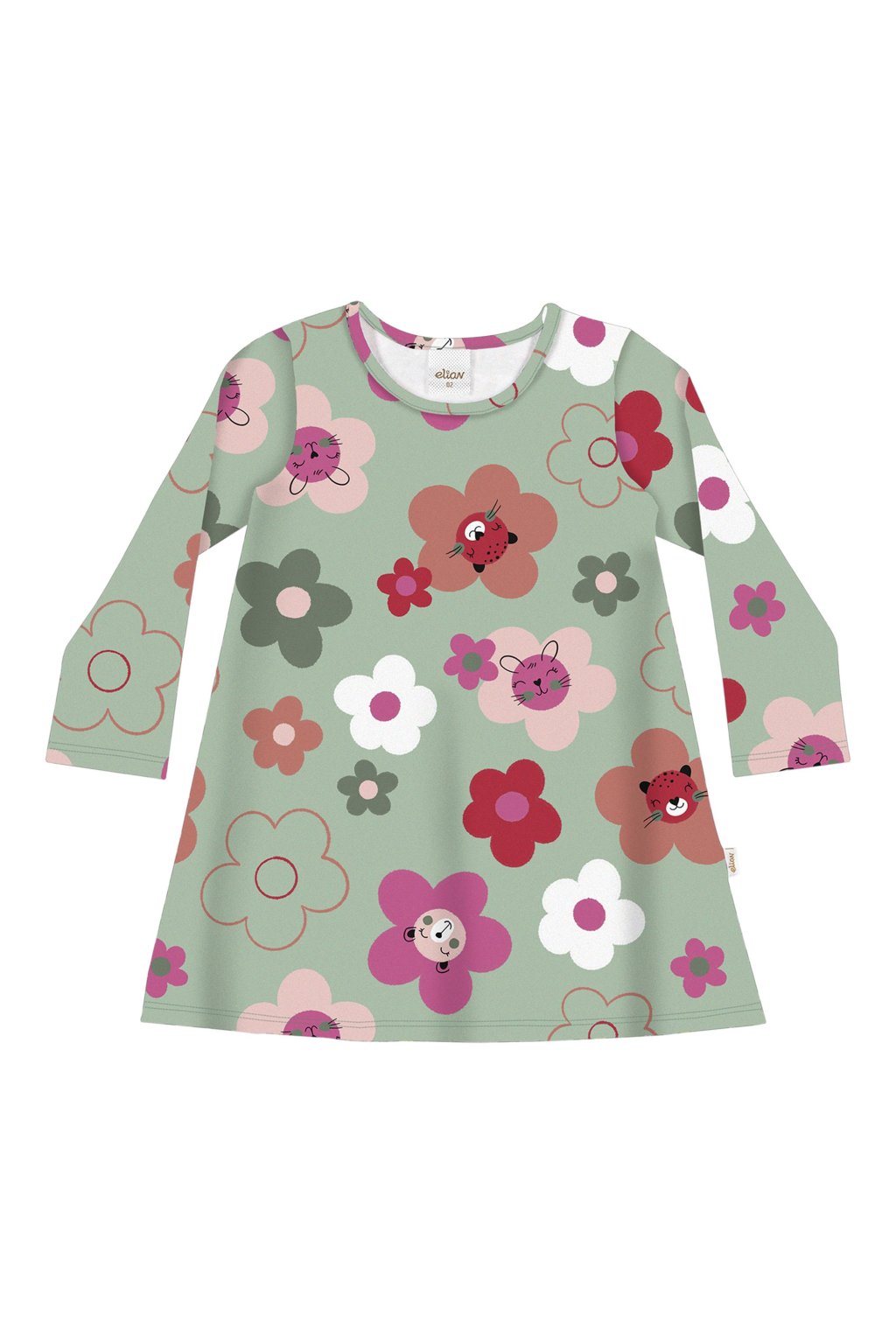 Vestido Elian Manga Longa Estampado Verde Florzinha Cód: 555