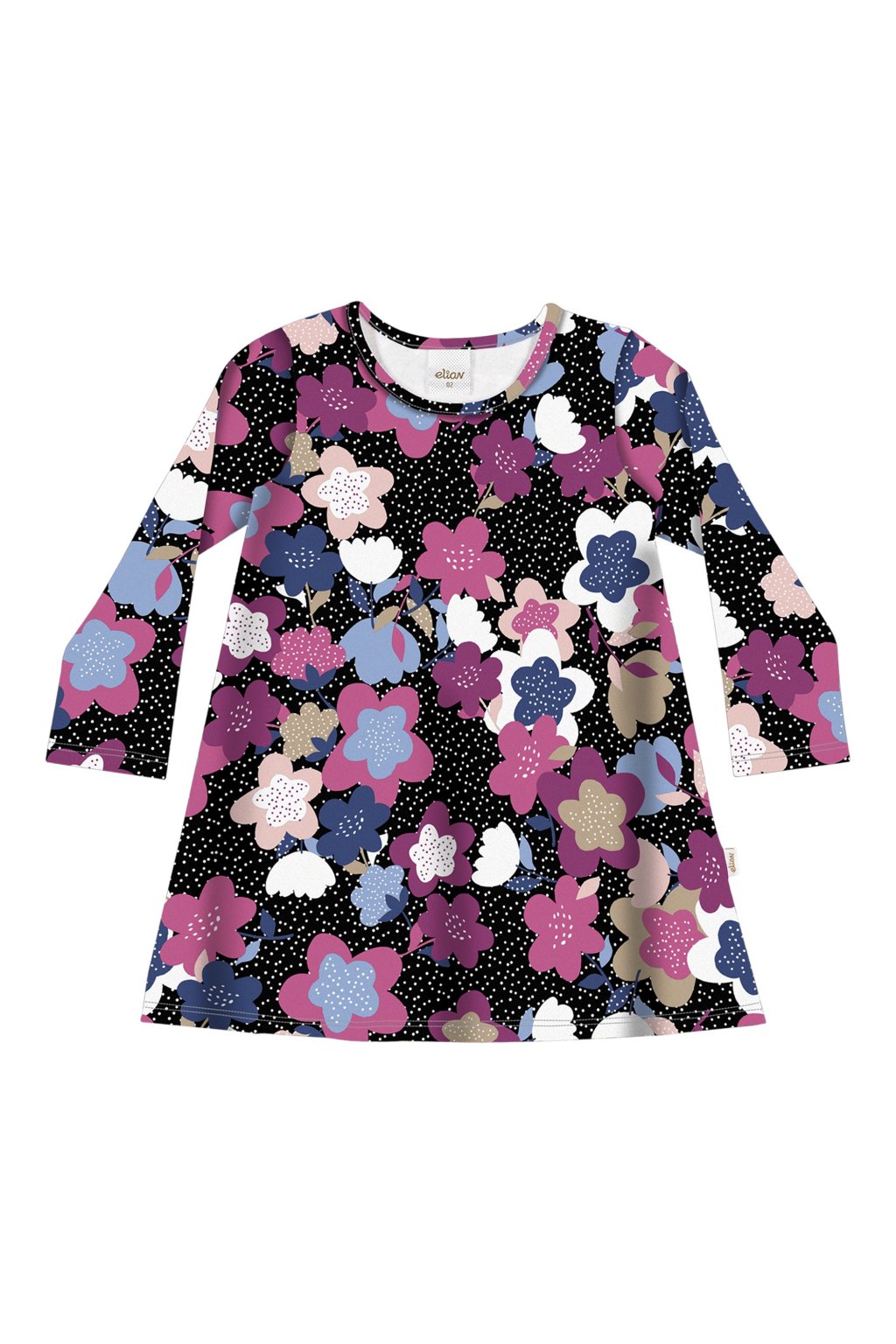 Vestido Elian Manga Longa Estampado Preto Flores Cód: 556