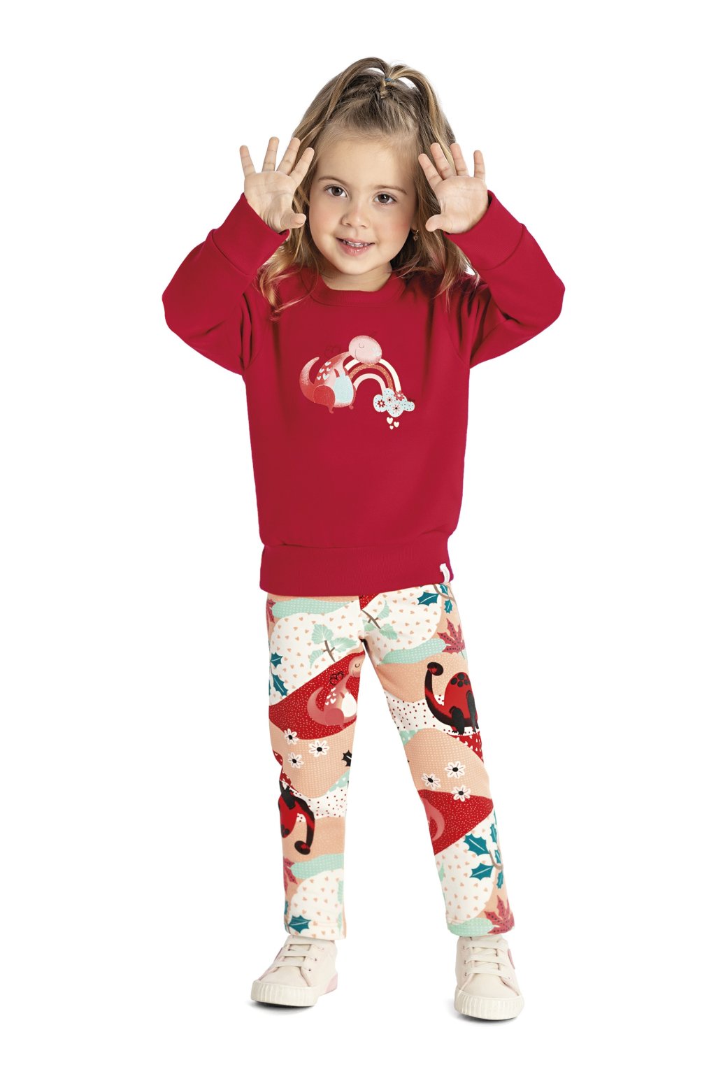 Conjunto Elian Menina Moletom Dinossauro Vermelho Cód: 569