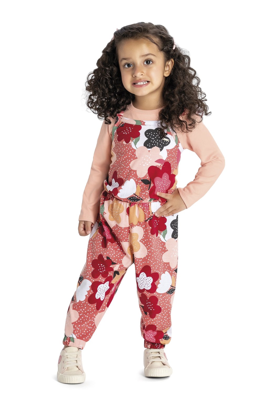 Conjunto Macacão Elian Florzinhas Rosa Cód: 570
