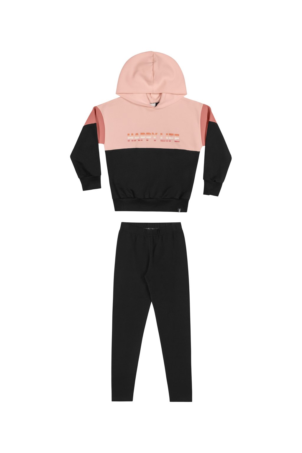Conjunto Elian Moletom Happy Life Rosa com Preto Cód: 575