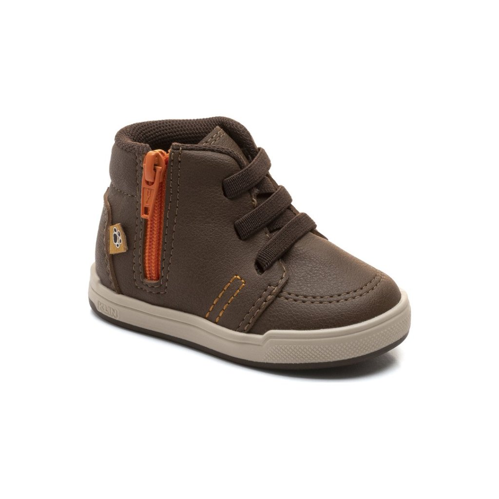 Bota Klin Flyer Menino Fechamento Ziper e Elástico Marrom Cód: 145