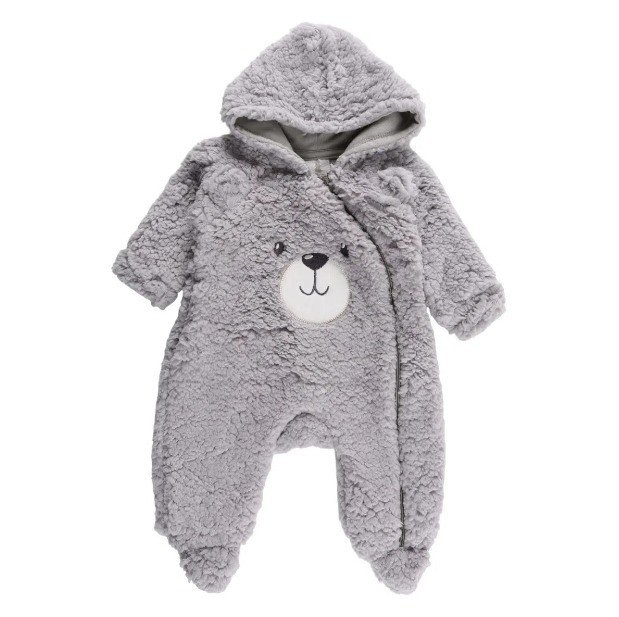 Macacão Manga Longa Kiko Baby Pelinho Bordado Urso Cinza Cód: 148
