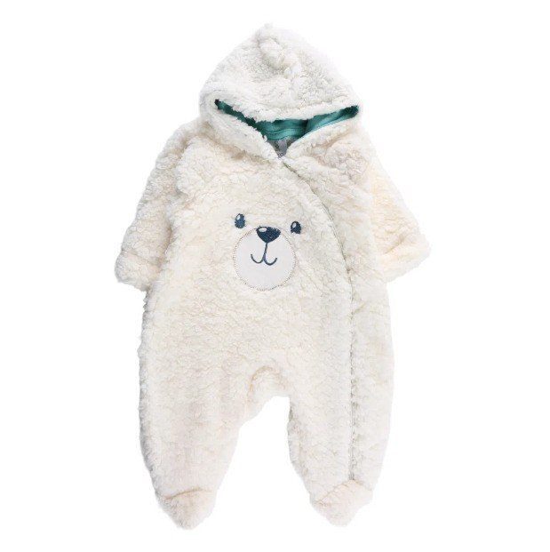 Macacão Manga Longa Kiko Baby Pelinho Bordado Urso Bege Cód: 148
