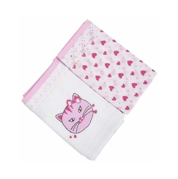 Toalha Fralda de boca Carinhas Rosa Gatinha Com 2 Babetes Cód: 116