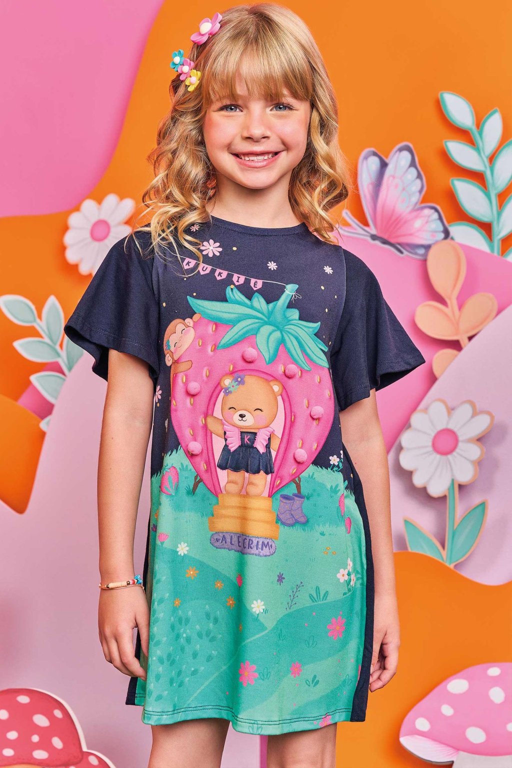 Vestido Kukiê Ursinha Alecrim Marinho Linha Luxo Cód: 326