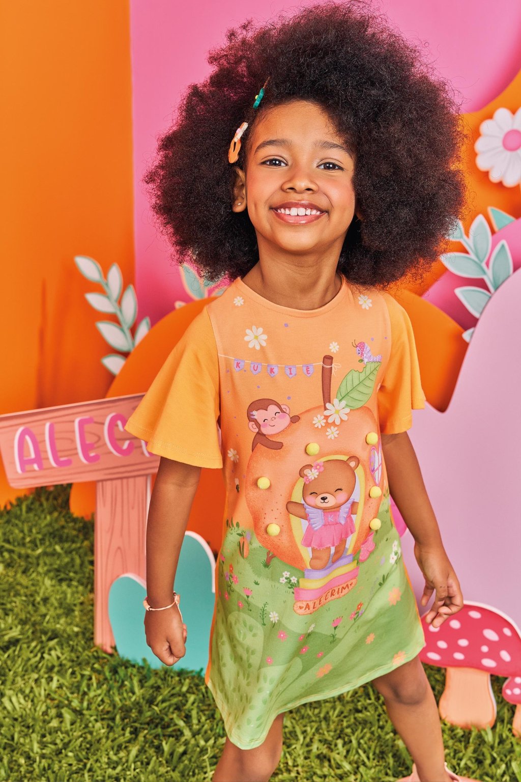 Vestido Kukiê Ursinha Alecrim Laranja Linha Luxo Cód: 326