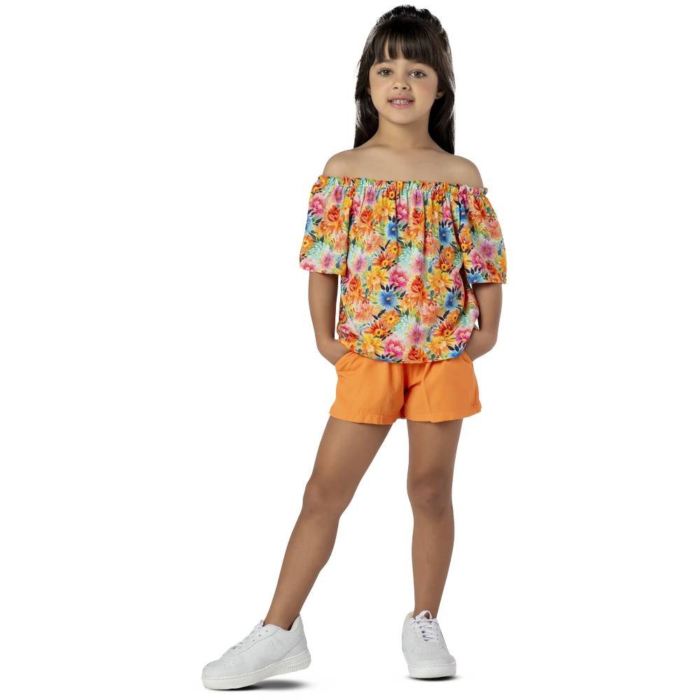 Conjunto Infantil Vrasalon Floral Laranja Linha Luxo Cód: 376