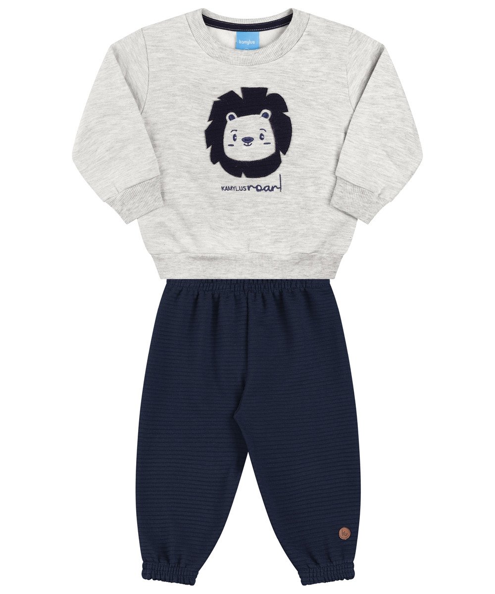 Conjunto Kamylus Moletom Leãozinho Cinza Imperdivel Cód: 228