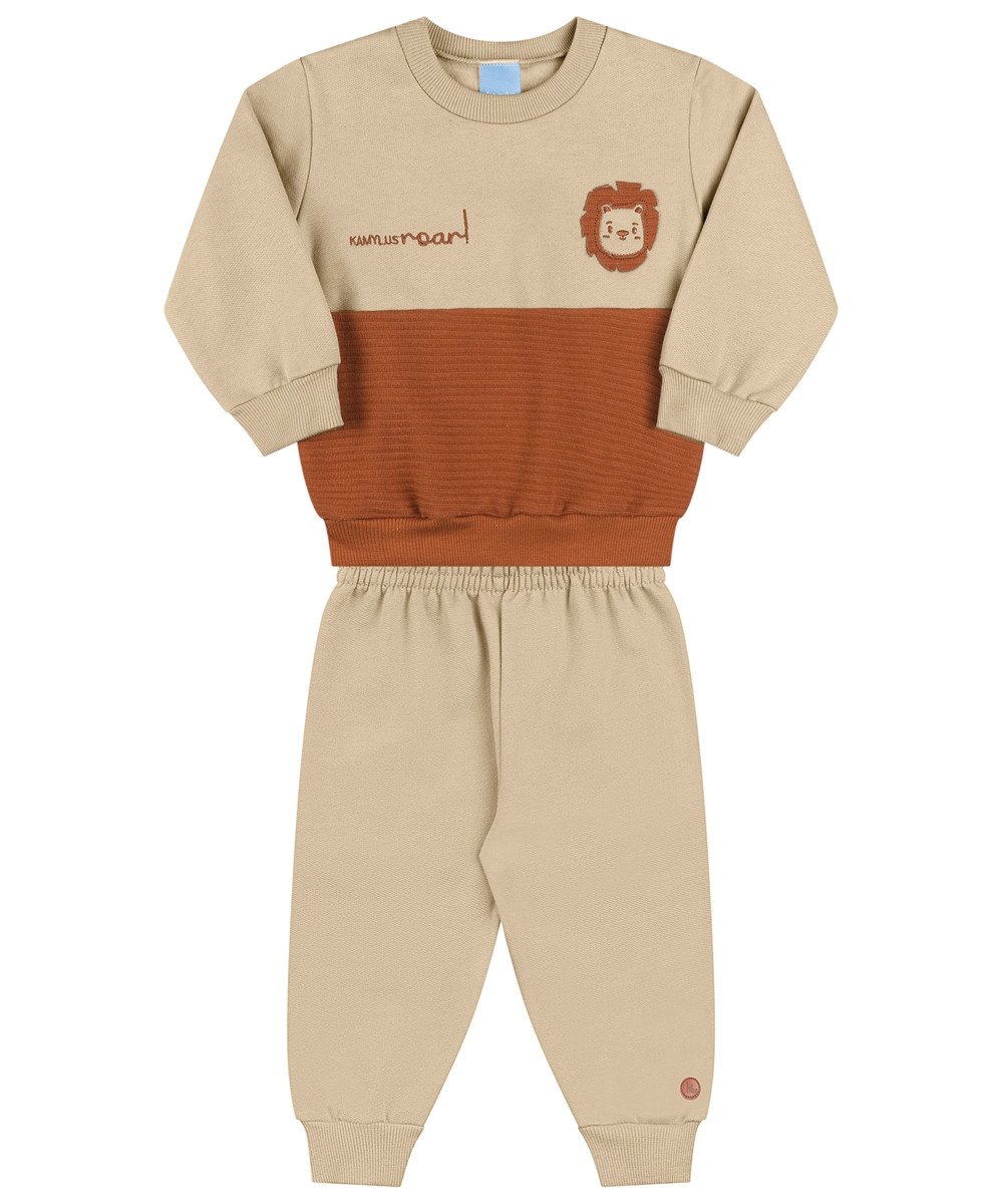 Conjunto Kamylus Moletom Leãozinho Bege Imperdivel Cód: 44