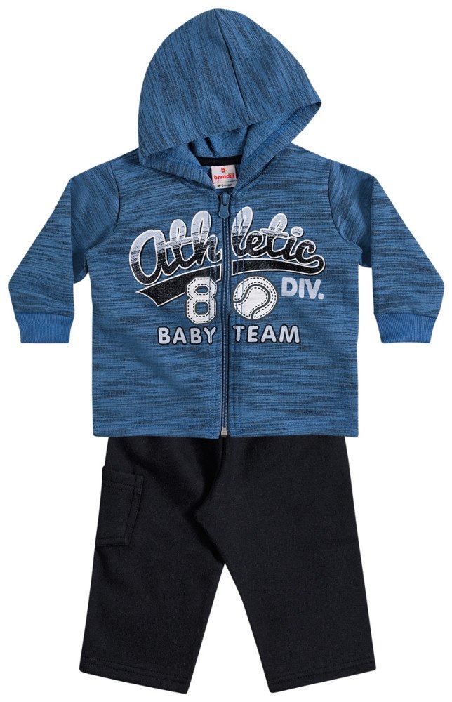 Conjunto Bebê Brandili Jaqueta Athletic Baby Team Com Capuz Azul Cód: 294