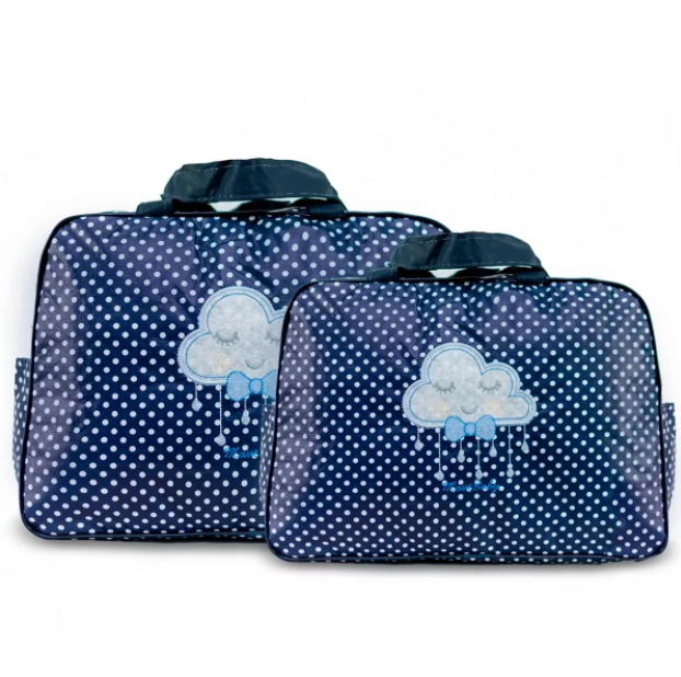Kit Bolsa Maternidade Mave Baby Nuvem Poá Marinho Cód: 317