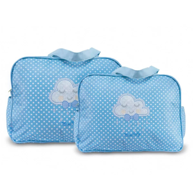 Kit Bolsa Maternidade Mave Baby Nuvem Poá Azul Cód: 317