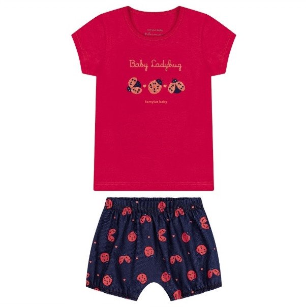 Conjunto Bebê Kamylus Joaninha Short Cotton Jeans Cód: 252