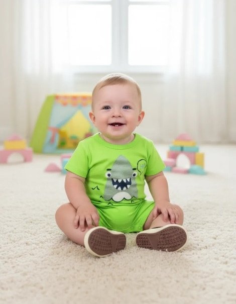 Macaquinho Bebê Kamylus Tubarão Verde Cód: 425