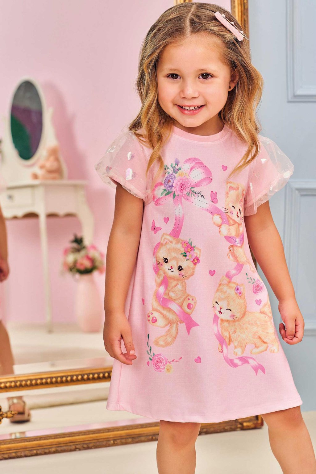 Vestido Kukiê em Malha Power e Tule Gatinhas Luxo Cód: 364