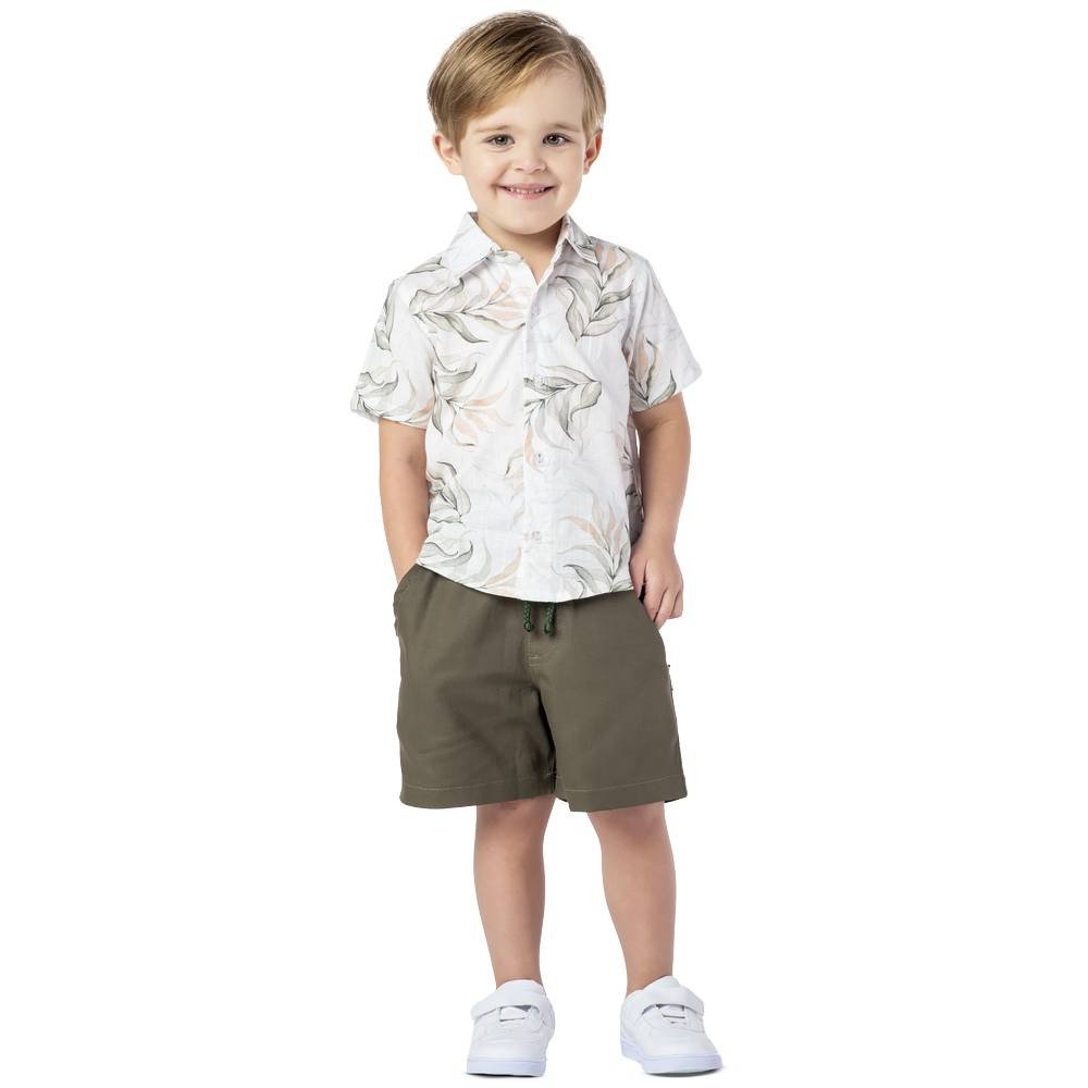 Conjunto Camisa Folhagem E Bermuda Sarja Linha Luxo Cód: 409