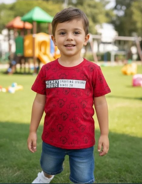 Camiseta Kamylus Meia Malha Mickey Vermelha Sporting Legend Cód: 450