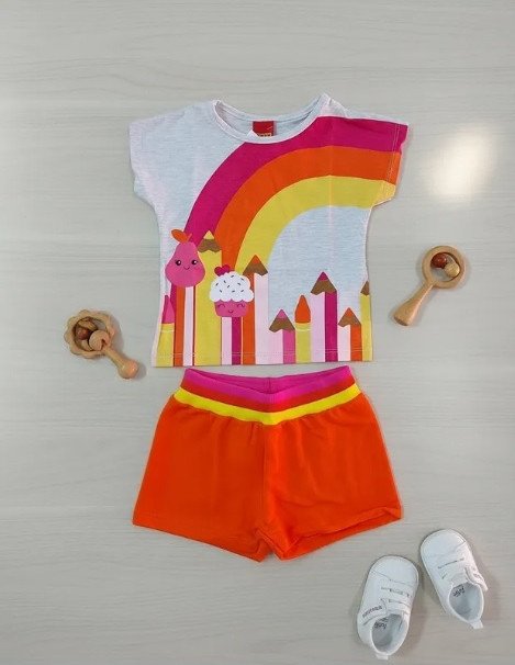 Conjunto Infantil Kyly Arco-íris Colorido Laranja Imperdível Cód: 91