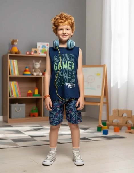 Conjunto Infantil Kamylus Regata Gamer Marinho Cód: 398