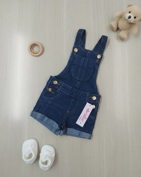Jardineira Jeans Color Mini Com Barra Virada Cód: 510