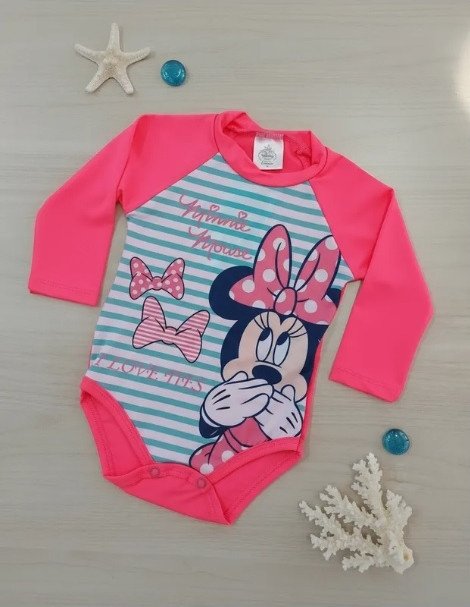 Body Maiô Marlan Proteção UV Manga Longa Minnie Rosa Cód: 520