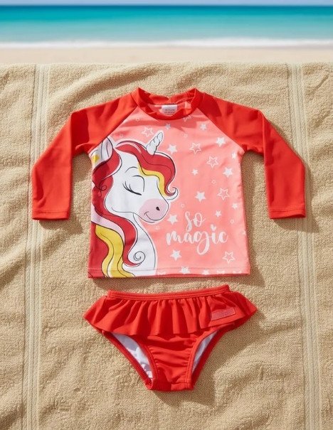 Conjunto Praia/piscina Marlan Unicórnio Proteção Uv Vermelho Cód: 524