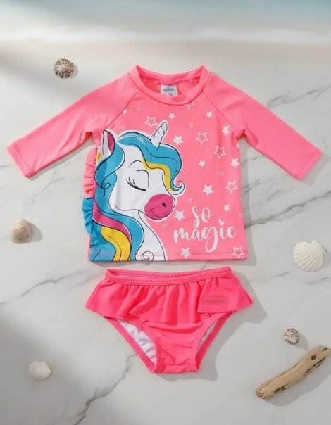 Conjunto Praia/piscina Marlan Unicórnio Proteção Uv Rosa Cód: 524