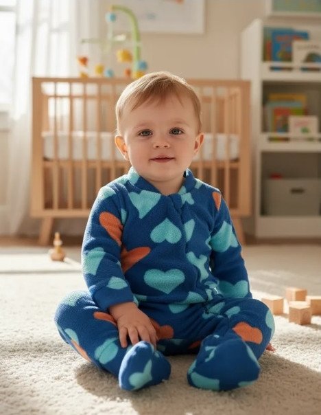 Macacão Bebê Smoby Baby Fleece com Zíper Azul Royal Corações Cód: 527