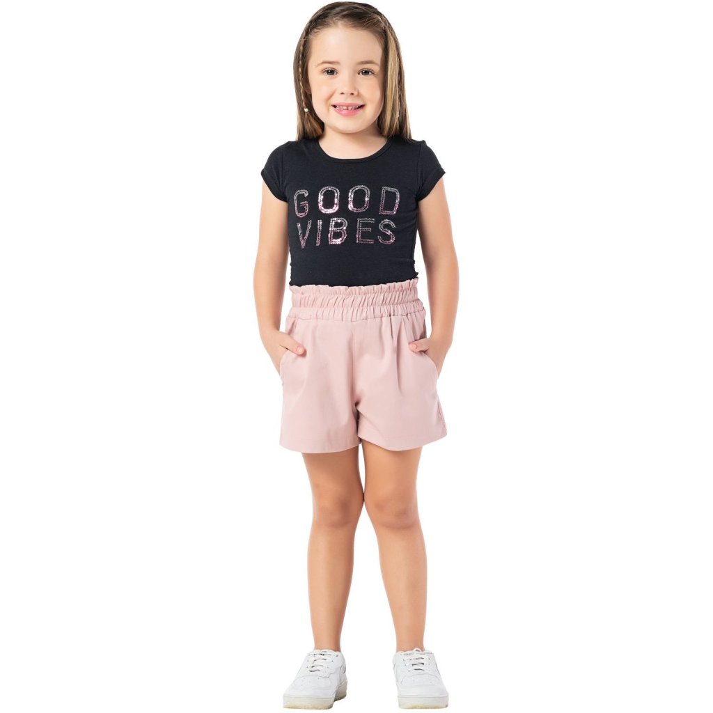 Conjunto Vrasalon Blusa Good Vibes Shorts Rosê Luxo Cód: 591