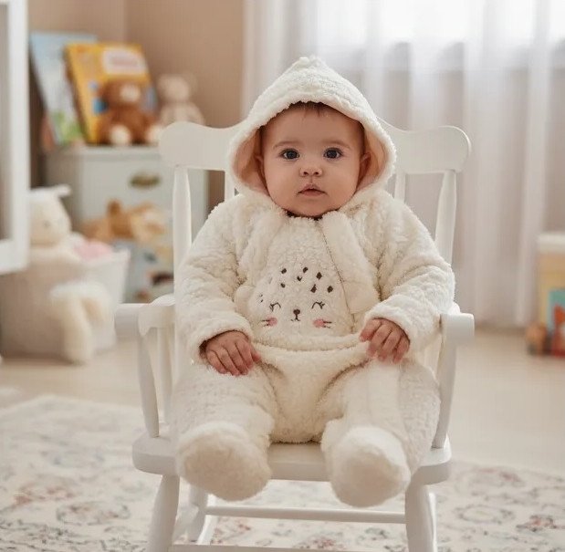 Macacão Manga Longa Kiko Baby Pelinho Bordado Ursa Bege Cód: 188