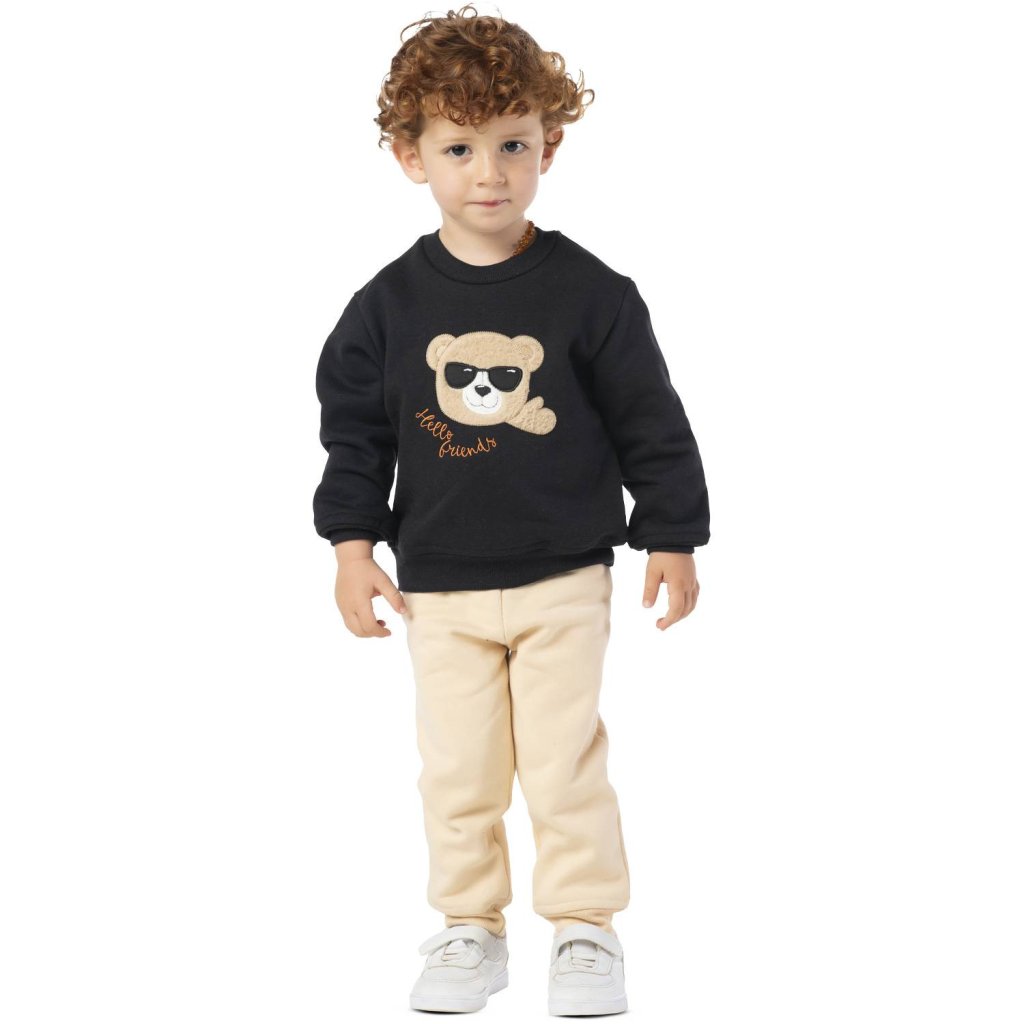 Conjunto Moletom Vrasalon Hello Friends Urso Preto Cód: 445