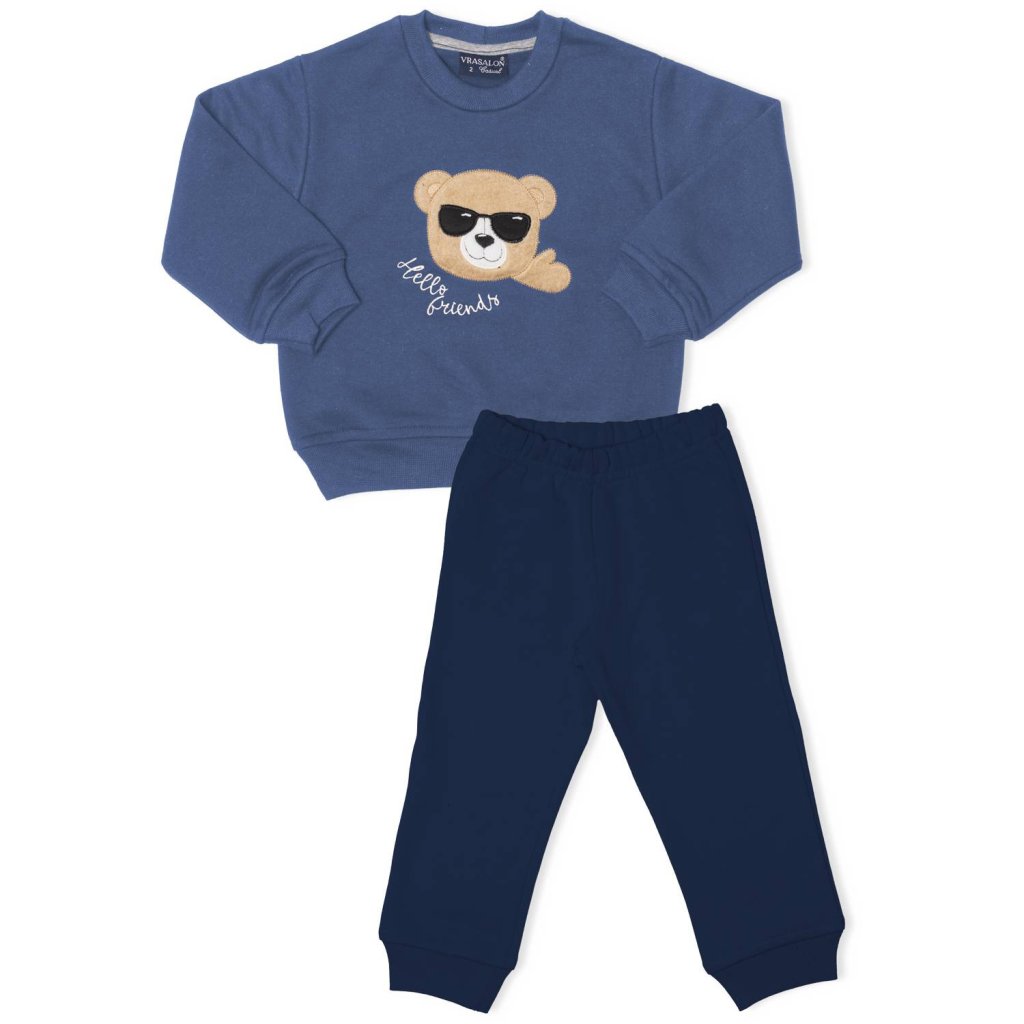 Conjunto Moletom Vrasalon Hello Friends Urso Azul Cód: 445