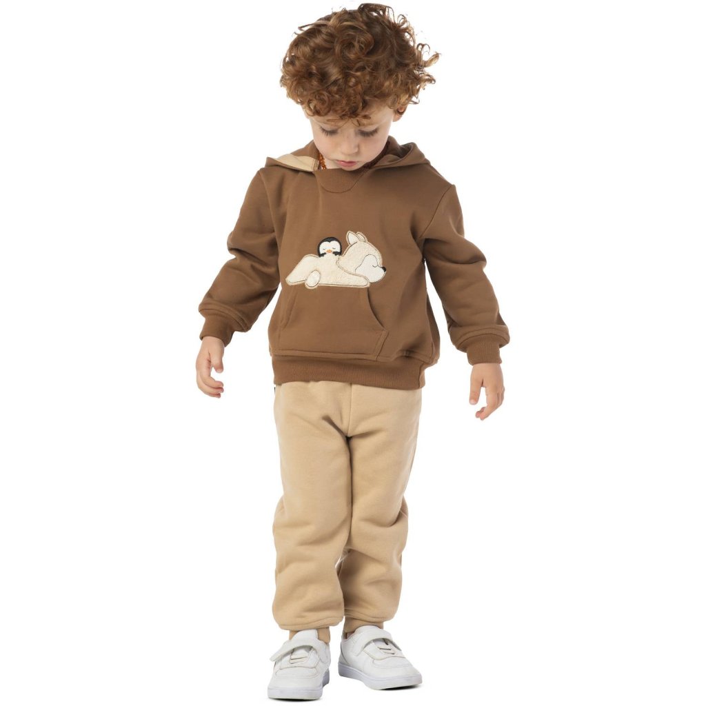 Conjunto Moletom Vrasalon Fox e Pinguim Com Capuz Marrom Cód: 462