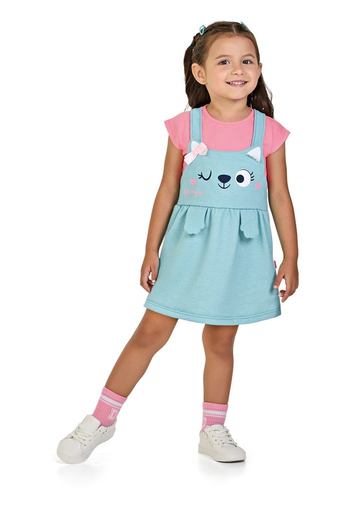 Conjunto Salopete Kamylus Moletinho Neon Gatinha Cód: 602