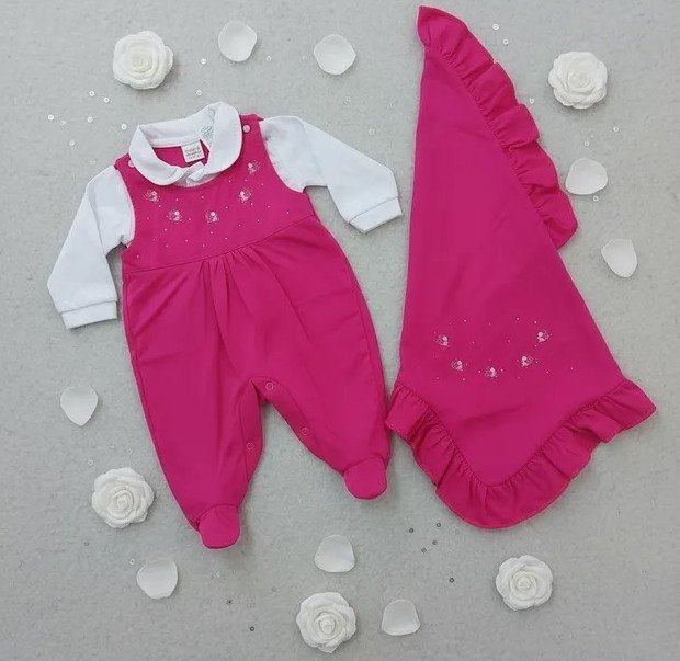 Saída De Maternidade Amor Eterno Pink Flores Linha Luxo Cód: 473