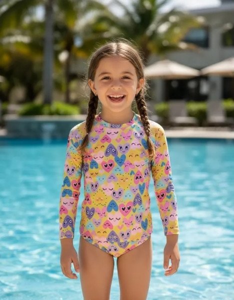 Conjunto Praia/piscina Kamylus Corações Proteção Uv Cód: 603