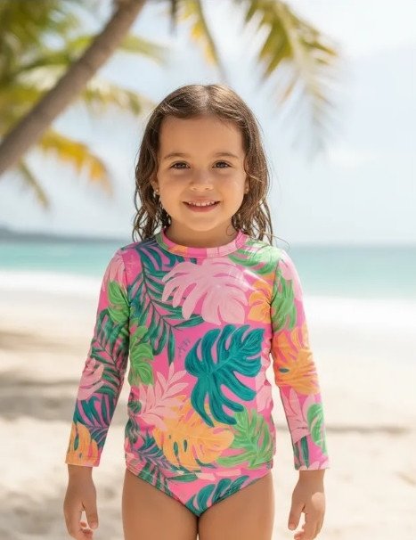 Conjunto Praia/piscina Kamylus Folhagem Proteção Uv Cód: 604
