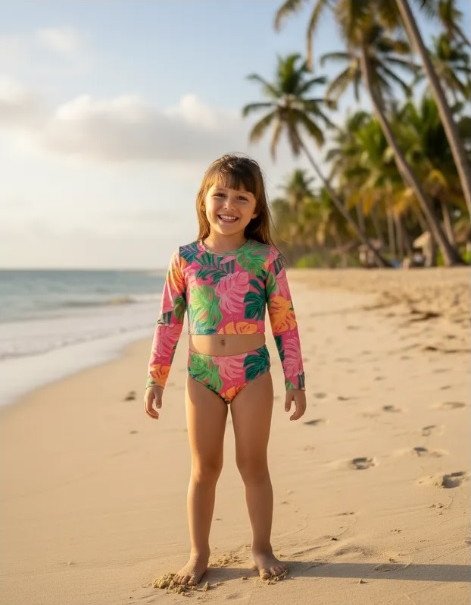 Conjunto Praia/piscina Kamylus Cropped Proteção Uv Cód: 605